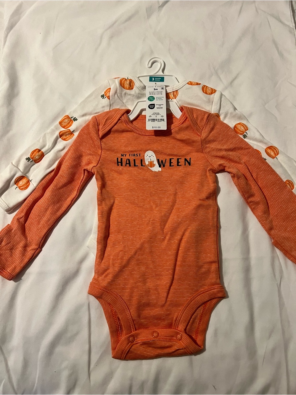 Carter's Orange and White Pumpkin Print Halloween Bodysuit Set 3months NWT